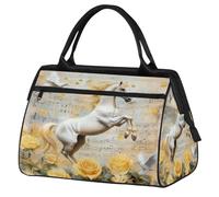 Retro Dove Horse Rose Travel Duffle Bag, Waterproof Weekender Carry-On Bag Large Capacity Overnight Duffel Sport Gym Bag for Women & Men