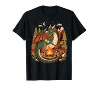 Retro Dragon Roasting Marshmallows Campfire Art T-Shirt