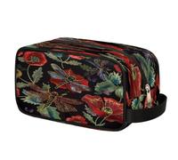 Retro Dragonflies Poppies Flowers Toiletry Bag Hanging Cosmetic Bag Portable Travel Makeup Bag Large Shaving Bag for Women Men