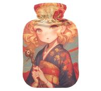 Retro Dragonfly Anime Red hot Waterbottle with Soft Cover, 2L Warm Water Bottle for Bed for Pain Relief