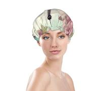 Retro Dragonfly French Tower Shower Cap for Women Reusable Bath Cap Upgrade Double Layers Bathing Hat Waterproof Elastic Bath Hair Caps for Women Ladies Spa Salon Hair Bath Hat