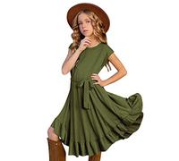 Retro Dresses Kids Vintage Clothes Sleeve Swing Dresses Solid Dress Girls Party Ruffles Rockabilly Short Little 712Y Girls Dresses Smocked Dress Toddler Flare Dress for Girls Army Green