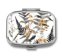 Retro Dried Flowers Pill Organizer Metal Pill Box - 2 Compartments, Sleek & Portable Medicine Case for Travel, Daily Use