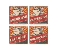 Retro Drinks Coaster Set - 1950s Diner Style Vintage Coffee Gift - Square Glass Set of Four (4) Coasters