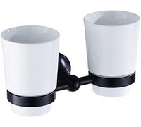 Retro Dual Cup Holder Bath Set, Brass Toothbrush Holder Black Antique Bronze Bathroom Accessories with Double Ceramic Mug