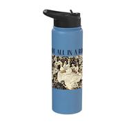 Retro Ducks Not All in A Row Pun Vintage Folk Art Woodblock Stainless Steel Insulated Water Bottle