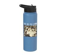 Retro Ducks Not All in A Row Pun Vintage Folk Art Woodblock Stainless Steel Insulated Water Bottle