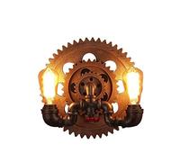 Retro E27 Lamp Socket Edison Light Sources Rustic Wall Sconce Vintage Wrought Iron Long Life Water Pipe Gear Double Head Wall Lamp for Coffee Bedroom Kitchen