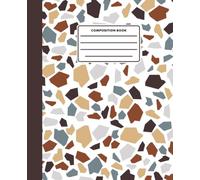Retro Earth Tone Terrazzo Pattern Composition Book: Mid Century Modern Boho Mosaic Journal for Geology Students and Interior Designers, Dusty Blue and Rust, 120 College Ruled Pages, 7.5 x 9.25 in