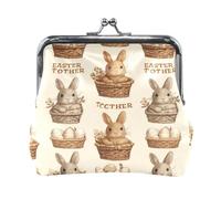 Retro Easter Small Bunnies Basket Women's Coin Purse, PU Leather Small Wallet with Kiss-Lock Closure, Personalized Print Compact Pouch for Cash, Cards, Coins - Gift for Her