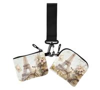 Retro Eiffel Tower Women's Coin Purses Card Cases Thin Flat Zipper Coin Purse Wallet with Zipper Coin Pocket for Women 2 Pcs