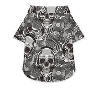Retro Electric Guitar Skulls Rock Music Dog Shirt Soft Breathable Dog T-ShirtSummer Buttons Clothes Breathable Pet Apparel Daily Wear 3XL