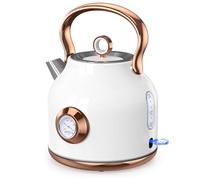 Retro Electric Kettle, 1.7L Stainless Steel Tea Kettle with Large Temperature Gauge, 1500W Fast Heating Hot Water Boiler with LED Indicator, Auto Shut-off & Boil-Dry Protection-Retro (White)
