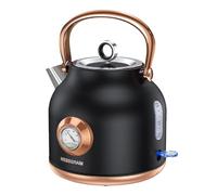 Retro Electric Kettle, 1.7L Stainless Steel Tea Kettle with Large Temperature Gauge, 2200W Fast Heating Hot Water Boiler with LED Indicator, Auto Shut-off & Boil-Dry Protection-Retro (Black)