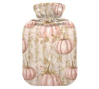 Retro Elegant Pink Pumpkins Gold Polka Dots hot Bottle Water Bag with Soft Cover, 2L Water Bottle Bag for Neck Shoulder Warmer, Menstrual Cramps, compresas calientes para el vientre