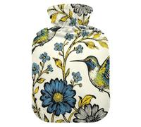 Retro Elegant Sunflower Hummingbird Black Cute hot Water Bottle with Soft Cover, 1L Warmer Bag for Period Cramps,Period Cramps,Bolsa de calor para Dolor Menstrual