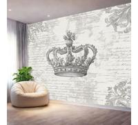 Retro Elegant Text Crown Wall Mural Wallpaper, Non Self Adhesive Paste The Wall Mural for Living Room Bedroom, Gray White High Definition Art Wall Decor - 400 x 280 cm (W x H)