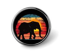 Retro Elephant Sunset Round Lapel Pin Button Brooch Tie Badge Elegant Hat Clothing Jewelry Accessories