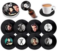 Retro Elvis Presley Vinyl Coasters Set of 8 With Magnetic Bottle Opener | Lovely Music Coasters Bar Gifts For Men & Women | Fantastic Music Lover Gifts Housed In a Metal Tin