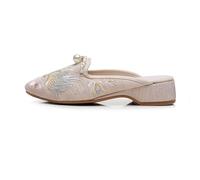 Retro Embroidered Ethnic Style Low Heel Mules Women's Chinese Style Elegant Cheongsam Hanfu Shoes Lightweight Comfort Closed Toe Slippers Non-Slip Home Slippers(Beige,7 UK)