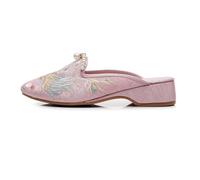 Retro Embroidered Ethnic Style Low Heel Mules Women's Chinese Style Elegant Cheongsam Hanfu Shoes Lightweight Comfort Closed Toe Slippers Non-Slip Home Slippers(Pink,4.5 UK)
