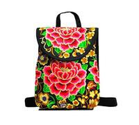 Retro Embroidered Style Handmade Canvas Backpack Vintage Embroidered for Women Backpack Ethnic Travel Handbag Shoulder Bag Backpack for girl,Red 1,33 * 12 * 24 CM