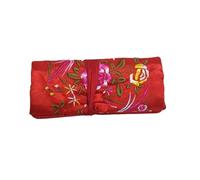 Retro Embroidery Travel Jewelry Organizer Roll Foldable Case For Journey-Rings Necklaces Jewellery Storage Bag for Rings Earrings Necklace Bracelets(Red)