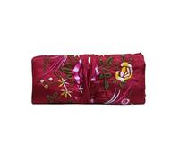 Retro Embroidery Travel Jewelry Organizer Roll Foldable Case For Journey-Rings Necklaces Jewellery Storage Bag for Rings Earrings Necklace Bracelets(Dark red)