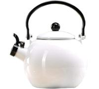 Retro Enamel Tea Kettle for Stove Top - 2L Whistling Teapot in Red/White for Home, Dorm, Camping & Coffee Makers(White)