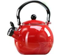 Retro Enamel Tea Kettle for Stove Top - 2L Whistling Teapot in Red/White for Home, Dorm, Camping & Coffee Makers(Red)