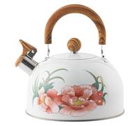 Retro enamel teapot, patterned teapot with whistle, stylish cookware for the kitchen, ideal for weddings, for brewing tea, making coffee, and boiling water,White,20 x 21.5 cm