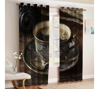 Retro Energy Saving Blackout Curtains W 43" x L 84.6" A cup of coffee on the table 3D Print Eyelet Drapes Thermal Insulated Noise Reducing Room Darkening Bedroom and Living Room Pack of 2