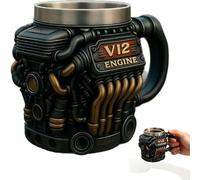Retro Engine Coffee Mug, Engines Stainless Steel Cup, 2026 Double Wall Insulation Car Mugs with Handle Perfect for Father's Day, Husband, Mechanic, Car Enthusiast (V12)