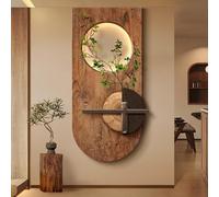 Retro Entrance Art Luminous 3d Wall Decor Sculptures, LED Vintage-style with Artificial Plants and Glass Vases, Living Room Bedroom Murals(Brown1,40 * 80cm)