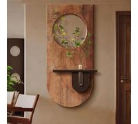 Retro Entrance Art Luminous 3d Wall Decor Sculptures, LED Vintage-style with Artificial Plants and Glass Vases, Living Room Bedroom Murals(Brown3,40 * 80cm)