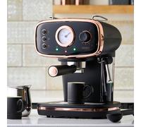 Cooks Professional 15-Bar Retro Espresso Coffee Machine with Frothing Steam Wand, Built-In Temperature Gauge, 1.2L Water Tank & Stainless Steel Drip Tray | Black & Copper