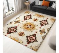 Retro Ethnic Geometric Abstract Rug for Boys and Girls - Short Pile Rugs Non Slip Machine Washable Area Carpet for Living Kitchen Playroom Classroom Bedroom - Beige 60 x 90 cm