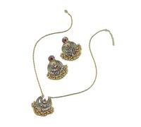 Retro Ethnic Gold Color Round Geometry Earrings Jewelry Set Women's Corful Cz Earrings Necklace Set Earrings