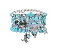 Tesselite Retro ethnic style bull head cactus bracelet set Bohemian multi-layer western cowboy turquoise bullet unisex spring style,SY0262,1,One size
