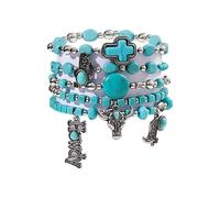 Retro ethnic style bull head cactus bracelet set Bohemian multi-layer western cowboy turquoise bullet unisex spring style,SY0263,1,One size