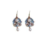 Retro ethnic style diamond-studded droplet-shaped flower pearl ear hook