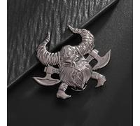 Retro ethnic style Nordic gods domineering Odin Celtic horns berserker, ancient Viking Odin warrior double ax brooch men's classic brooch