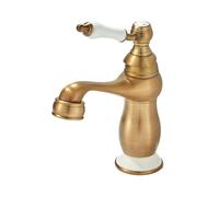 Retro European Bathroom Basin Faucets Gold Mixer Tap Ceramic Decoration Plating Chrome Single Handle Hot and Cold Deck Mounted(Chrome Pull)