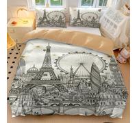 Retro European Landmarks Duvet Cover Eiffel Tower, London Eye Adventure Bedding for Adults & Teens Soft Microfiber, Travel Themed Comforter Cover (style5,Single135x200cm+50x75cm*2)