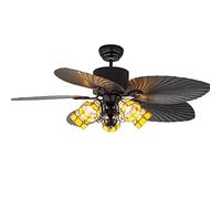 Retro European Style Ceiling Fan with Remote Control, Stained Glass Light Fixture, Alloy Base, Ideal for Bedroom, Living Room, Kindergarten Decor.