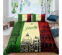 Retro European Style Duvet Cover Set Vintage Stripe Italy Building Comforter Cover Set City Urban Style For Boys Teens Youth Kids Bedroom Antique Print,Decor 2 Pcs Single Size