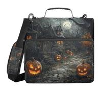 Retro Evil Pumpkin Halloween Path 3 Rings Zipper Binder Organizer with Shoulder Strap Multi-Pocket Portfolio Binder Suitable for Middle School