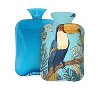 Retro Exotic Bird Toucan Hot Water Bottle with Cover, 2L PVC Hot Water Bag for Pain Relief, Hand Foot Warmer, Hot & Cold Therapy with Removable Cover, Gift for Women Kids Family