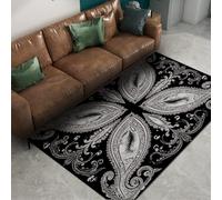 Retro Exotic Style Area Rug Black and White 180x270cm Area Rugs Elegant Floral Pattern Rugs Indoor Outdoor Carpet for Bedroom Living Room Washable Low Pile
