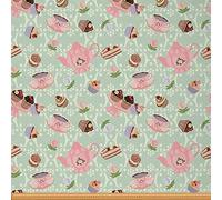 Retro Fabric by The Yard,Retro Style Tea Cups Floral Reupholstery Fabric for Chairs,Royal British Tea Time Waterproof Outdoor Fabric,Bake DIY Fabric,1 Yard,(L92*W150cm) Seafoam
